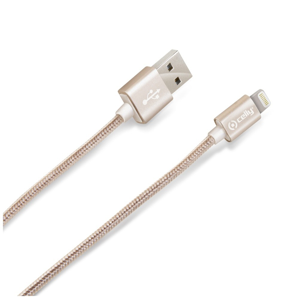 CELLY, kabel USB-A na Lightning, 10W, 1.0m tekstil zlatni